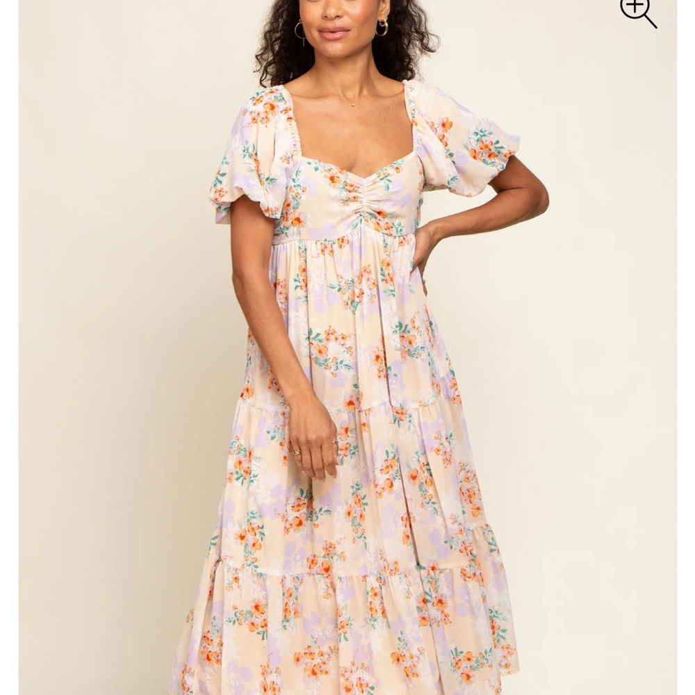 Floral Print Puff Sleeve Maxi Dress